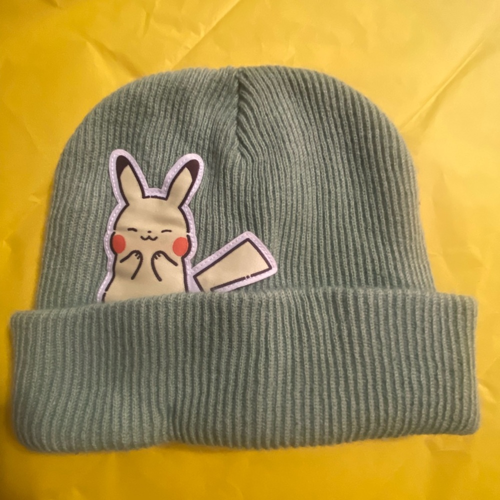 Pokemon Green Knit Hat with Ribbed Texture
